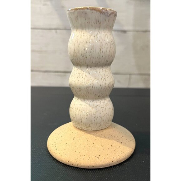 Handmade Pottery Candlestick Holder Cream/Beige Stick Glazed base Unglazed - Picture 8 of 8